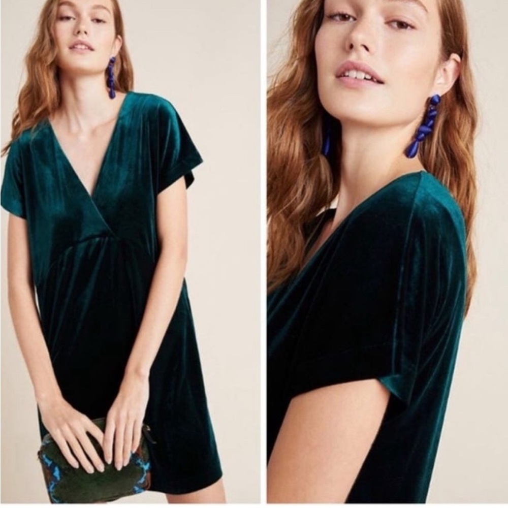 Anthropologie Sunday in Brooklyn sz M Nancy Tunic Elegant Green Velvet Dress